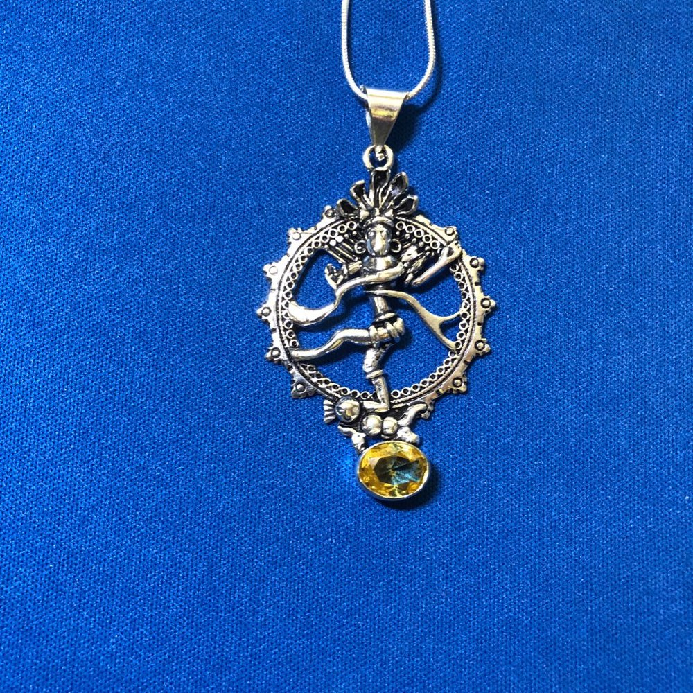 Handmade Indian Goddess Real Citrine Gemstone 925 Stamped Silver Necklace - Picture 2 of 4